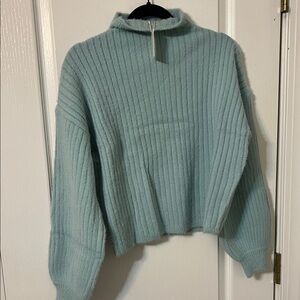 Cozy Ribbed Turtleneck Sweater - Soft Blue